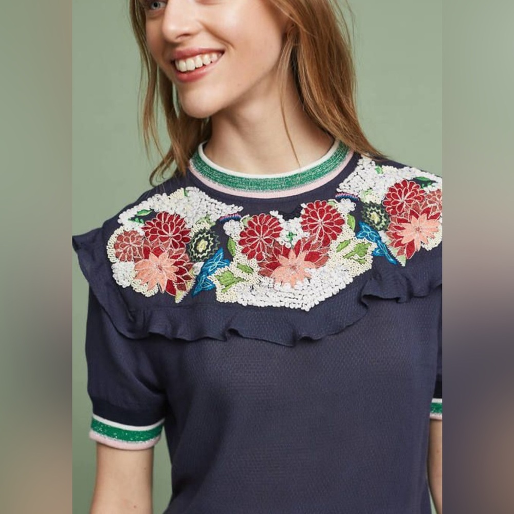 Paul & Joe sister Anthropologie Aldwyn embroidered top size S